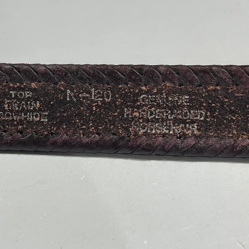 VTG Western Horsehair Inlay Leather Belt Brown Silver Engraved Buckle Mens 34